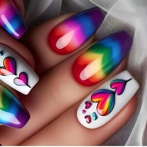 🔥3/$21 Ombre with Hearts and Rhinestones Medium length Press on Fake nails